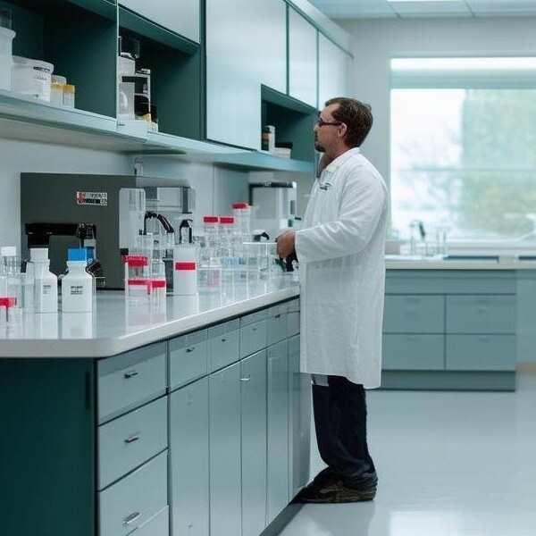 An office environment with freshly refinished laboratory cabinets, showcasing a professional and durable paint that enhances the overall appearance of-1 An office environment with freshly refinished laboratory cabinets, showcasing a professional and durable paint that enhances the overall appearance of-1