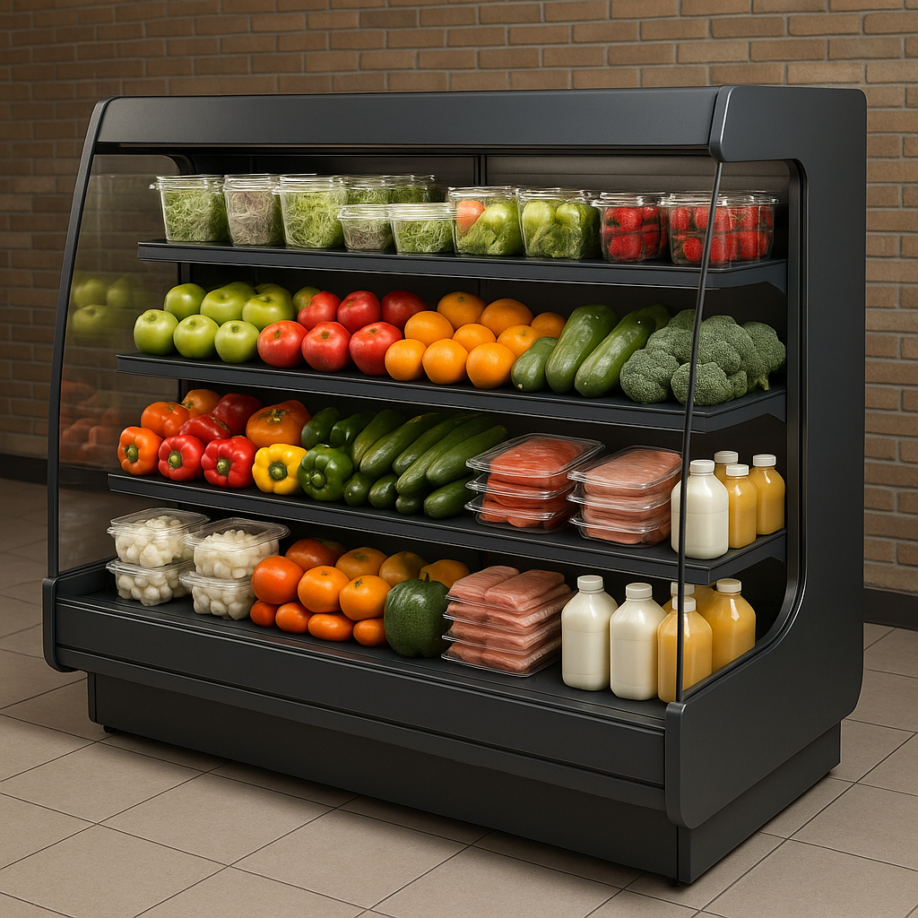 Grocery stores utilize sleek metal grocery cases designed to showcase food items attractively while maintaining a subtle presence that doesnt overshadow the products themselves These cases are not only functional providing easy access and visibility-1